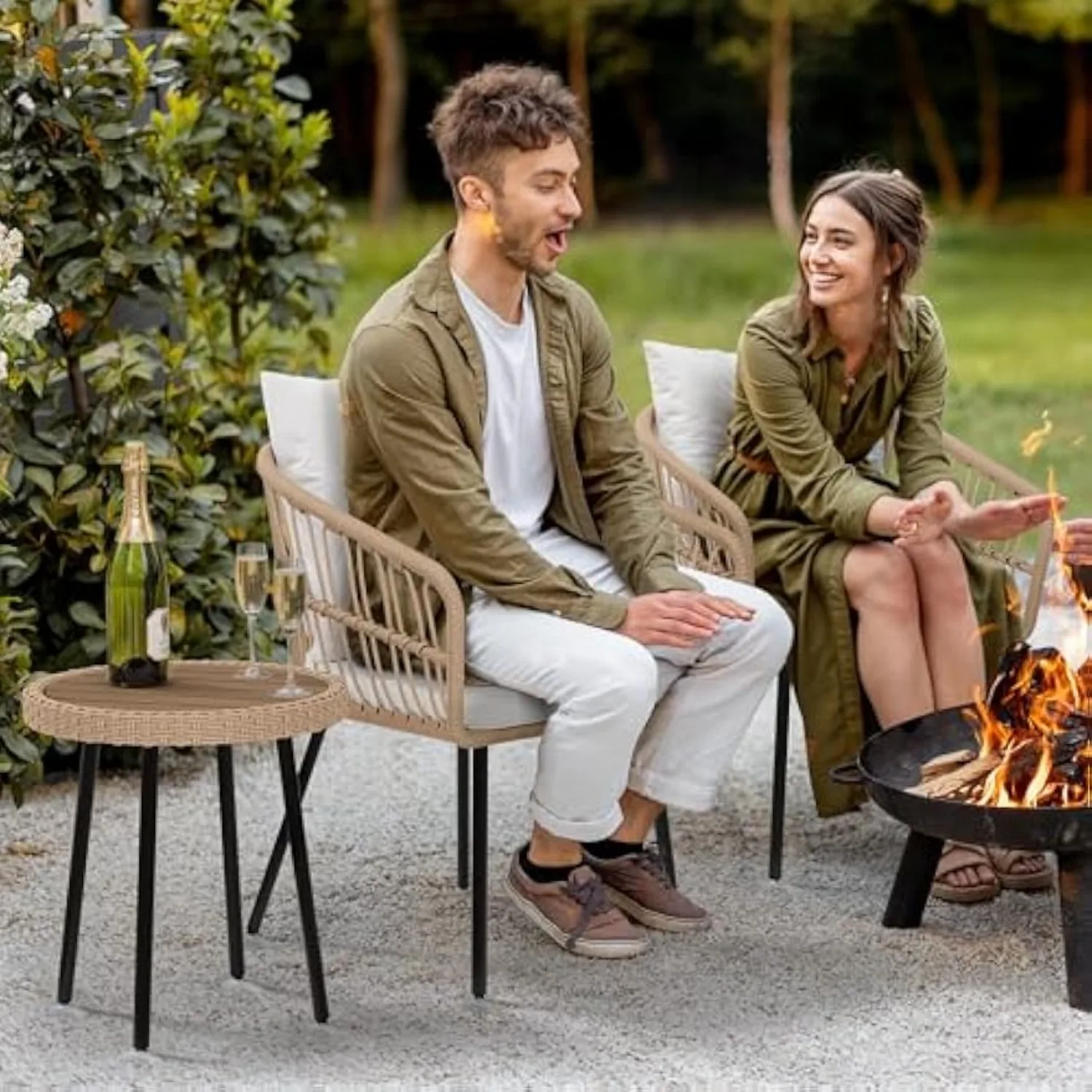 

YITAHOME 3 Pieces Outdoor Wicker Patio Conversation Bistro Set, All-Weather Rattan Patio Furniture Set with Table & Cushions