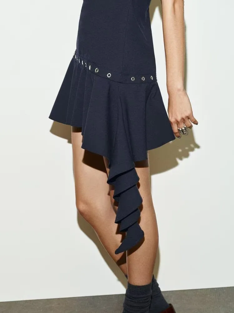 Fall 2025 New Women's Faion Dr Personali Svel Rivet Decoration Asymmetric ort Dr Ethnic Stage Costume