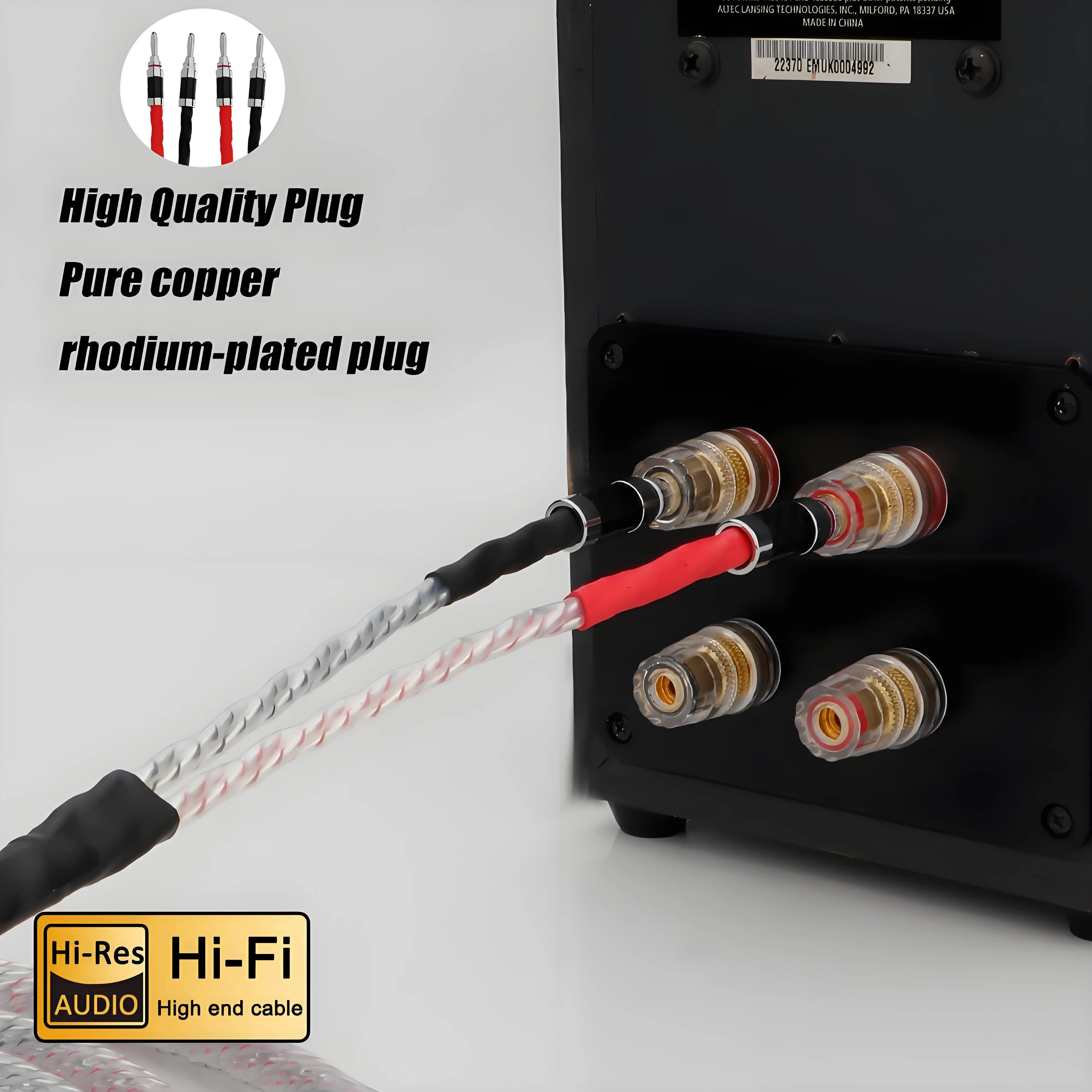 Пара акустических кабелей HIFI Audio с посеребренным разъемом типа «банан» в корпусе из углеродного волокна с родиевым покрытием Y-образной вилкой