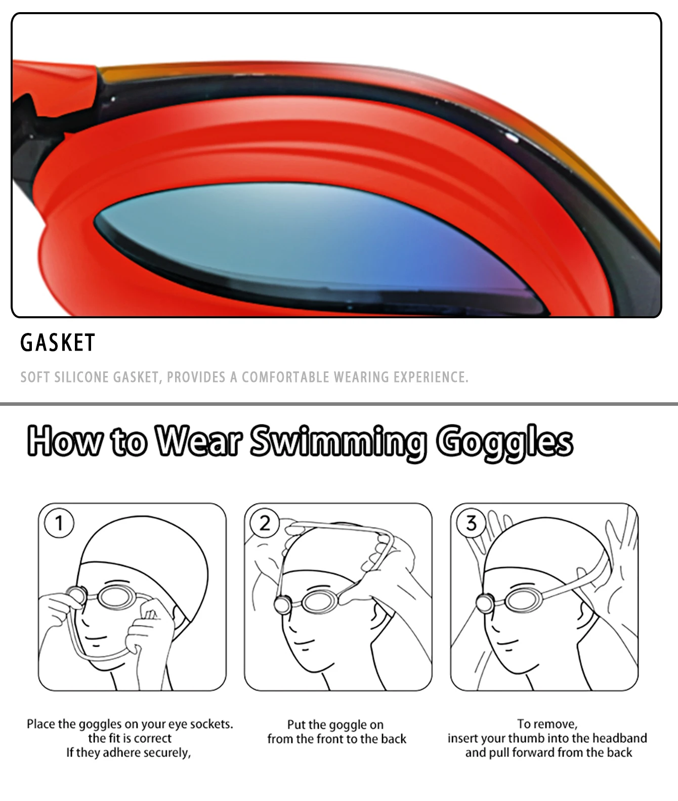 Schwimmbrille, beschlagfrei und klare Sicht, kein Auslaufen, schnell verstellbarer Riemen in verschiedenen Linsenfarben – Detail 17