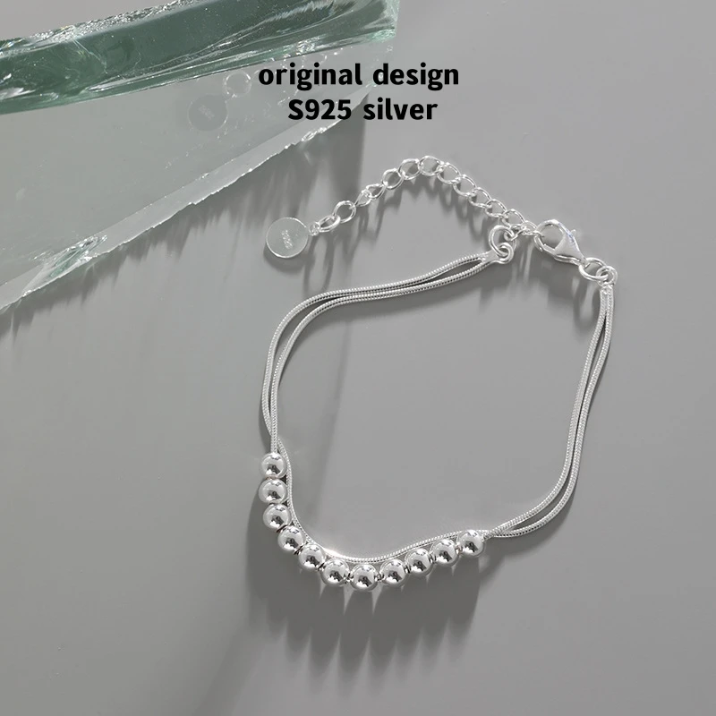

Original S925 sterling silver double-layer snake bone string ball bead bracelet for women, adjustable fashion luxury jewelry