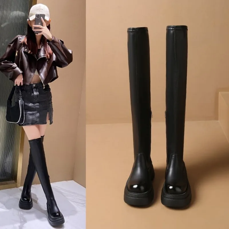 

New Female Platform Thigh High Boots Fashion Slim Chunky Heels Over The Knee Boots Women Party Shoes Woman 2025 Autumn and Winte