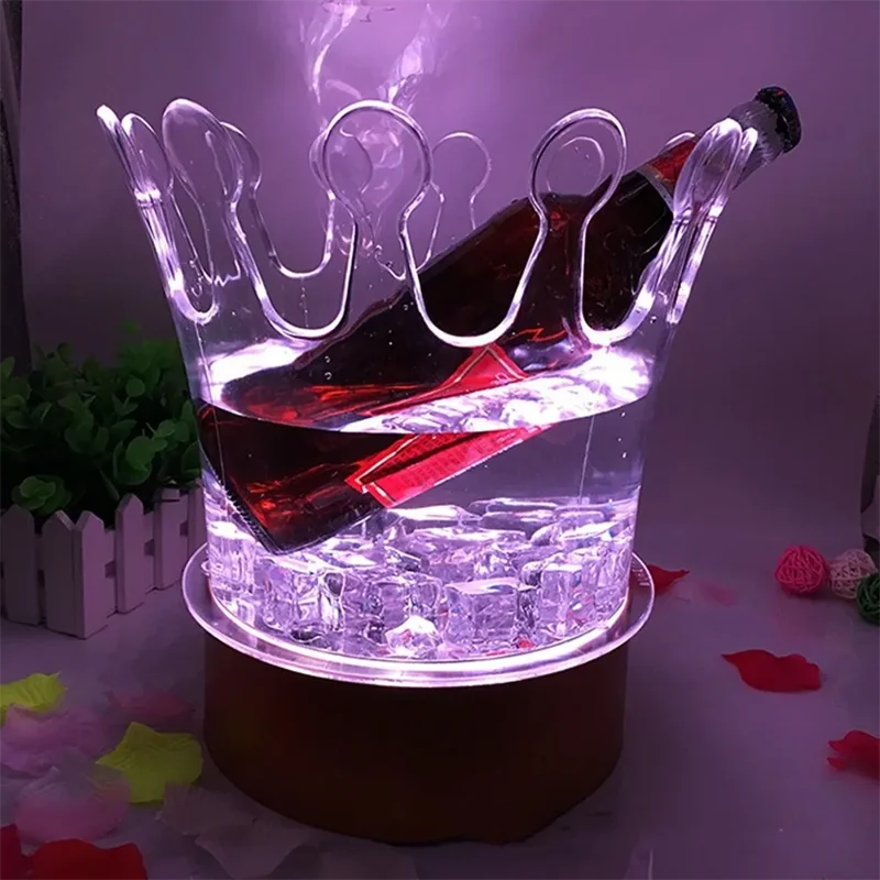 

New Crown LED Rechargeable Ice Buckets Acrylic Growing Wine Holder Waterproof Bar Ice Cooler Champagne Wine Beer Ice Bucket