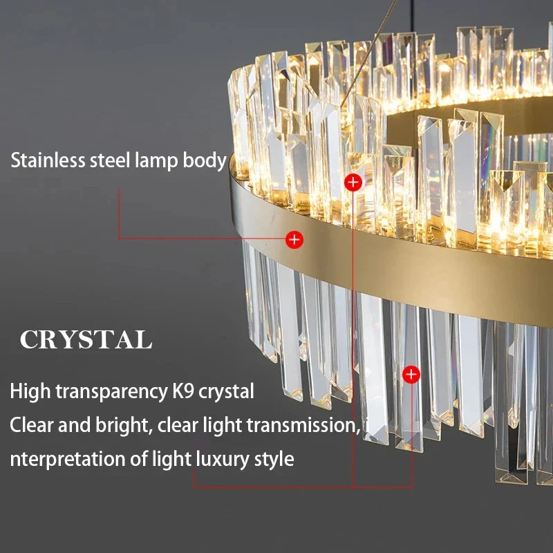 Modern Luxury Chandeliers Crystal Pendant Ceiling Lights for Living Dining Room Kitchen Gold Pendant Light Decor Indoor Lighting