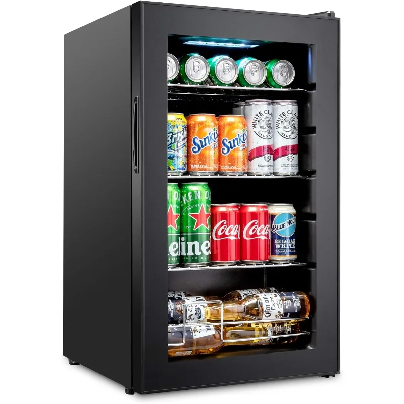 home.101 Can Beverage Refrigerator | Freestanding Ultra Cool Min | Reversible Glass Door & Adjustable Shelving - Black