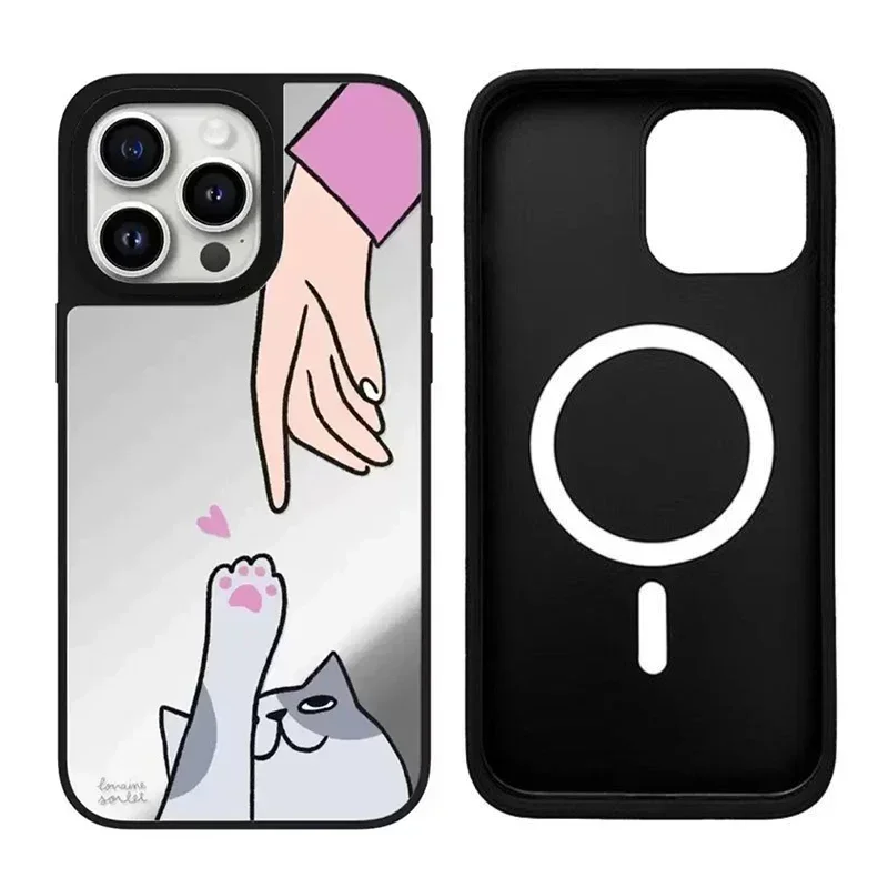 

Cat Paw Mirror iPhone 11 12 13 14 15 16 Pro Max Mirror Surface MagSafe Case Cover Shell