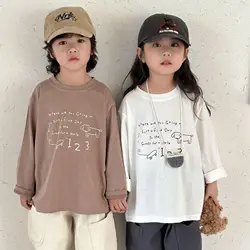 2026 Spring New Children Long Sleeve T Shirts Letter Print Girls Cotton Casual Tees Boys Versatile Bottoming Shirts Kids Clothes