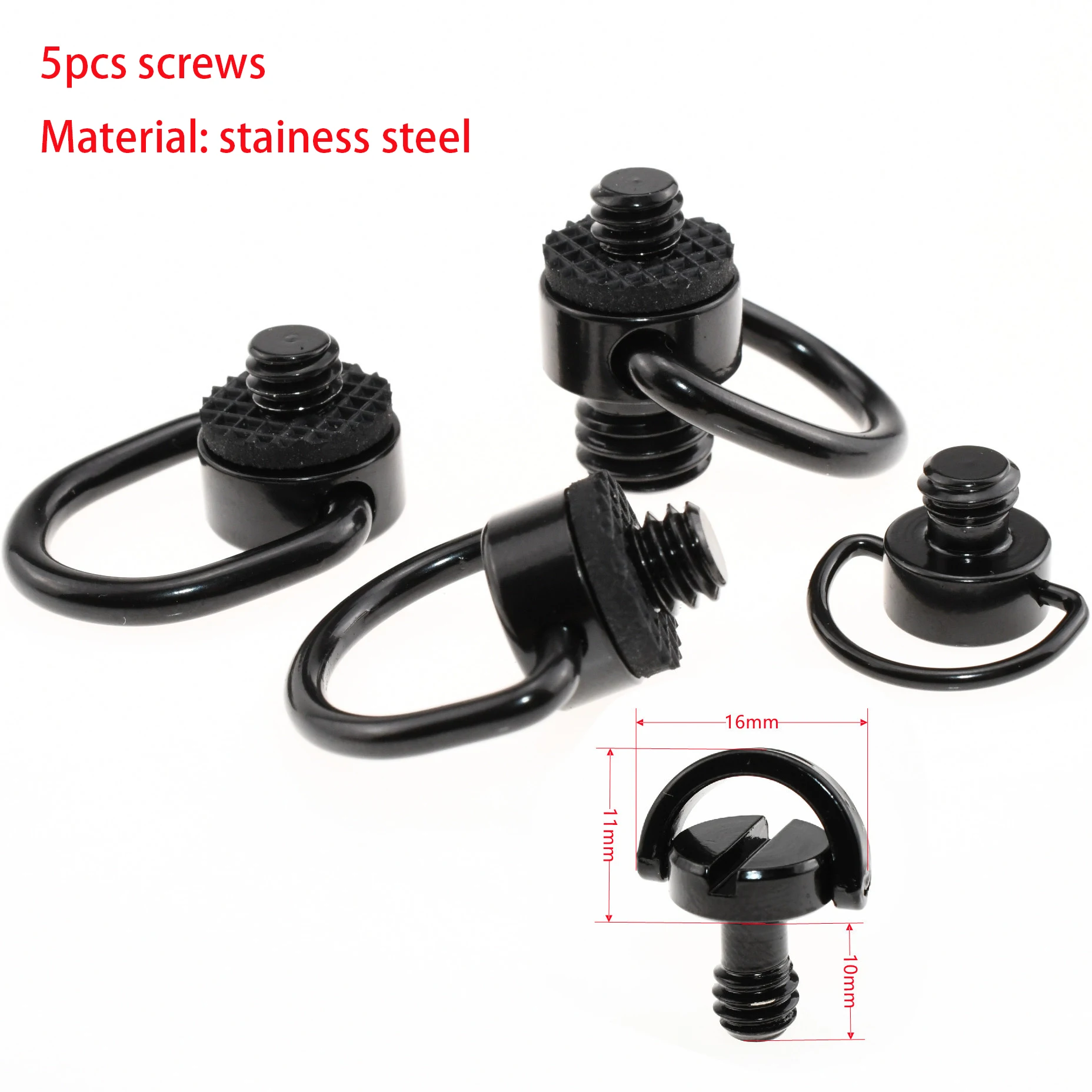 5xPhotography black stainless steel quick mount camera shoulder belt screw ball head 1/4 fixed D-ring handle quick release screw