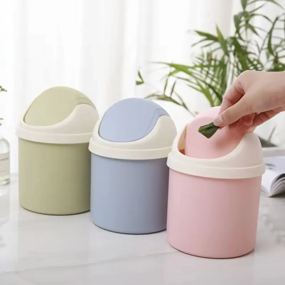 Creative Mini Trash Can Desktop Removable Garbage Basket Plastic Storage Bucket with Shake Cover for Home Office Waste Bins