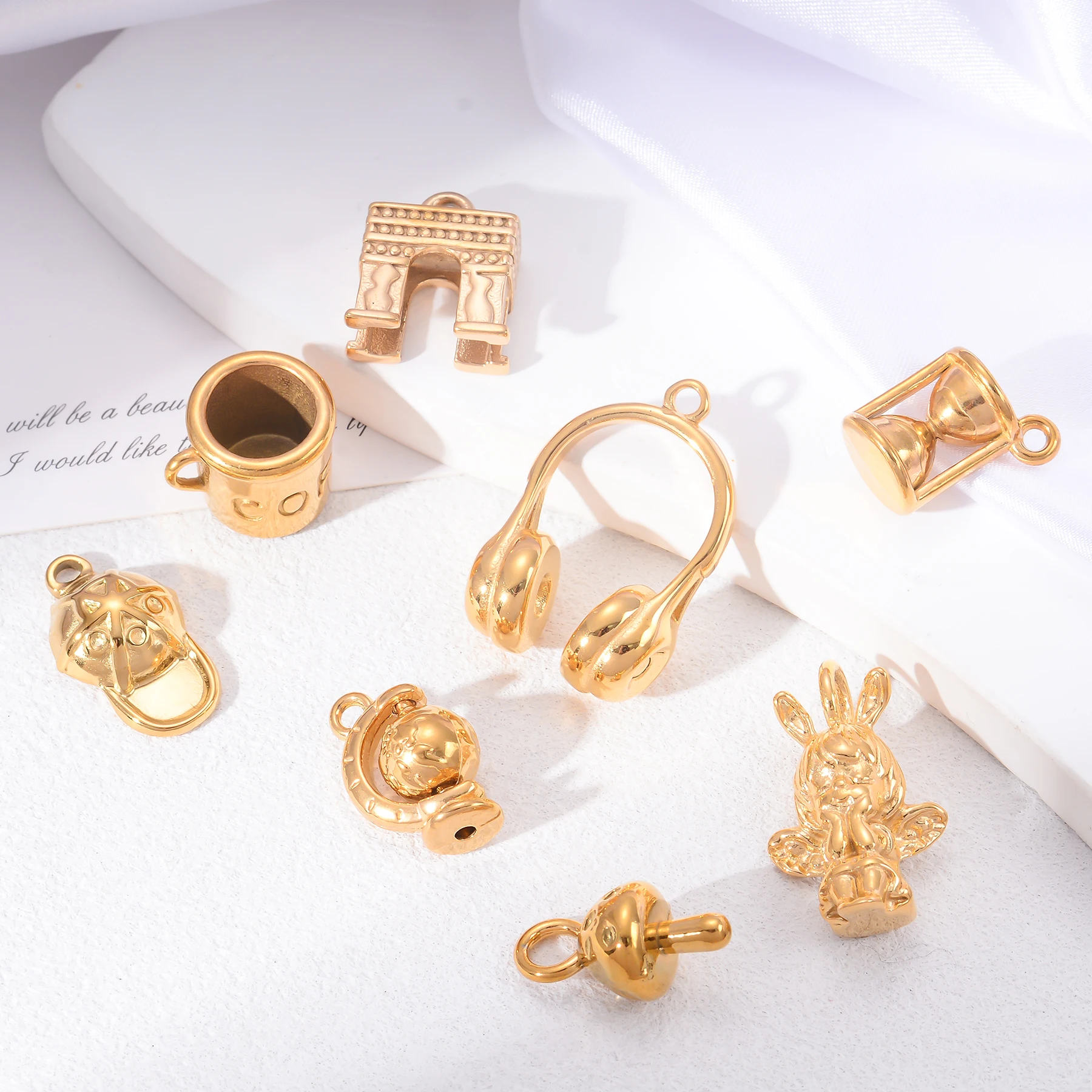 2 قطعة مطلية بالذهب الفولاذ المقاوم للصدأ سحر قلادة فنجان القهوة/سماعات/قبعة/الملاك DIY بها بنفسك مجوهرات قلادة سوار صنع العثور