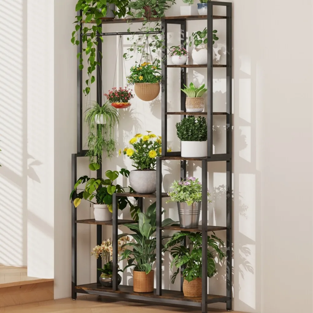 Tall 7 Tiers Large Plant Shelf Industrial Wood Flower Stand Display Rack