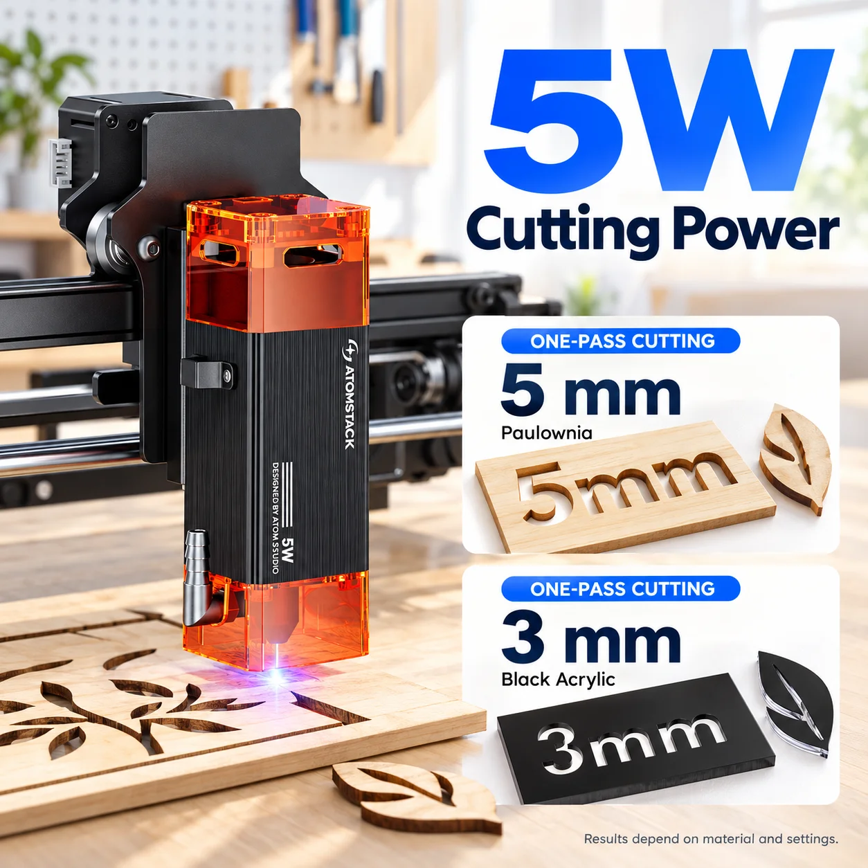 ATOMSTACK A5 PRO V2, máquina de grabado y corte láser de 5 W, área de trabajo de 410 x 380 mm, precisión de 0,01 mm, máquina CNC con asistencia de aire, software LightBurn y LaserGRBL, conexión USB, ideal para madera, acrílico, cuero y proyectos de bricolaje en el hogar.