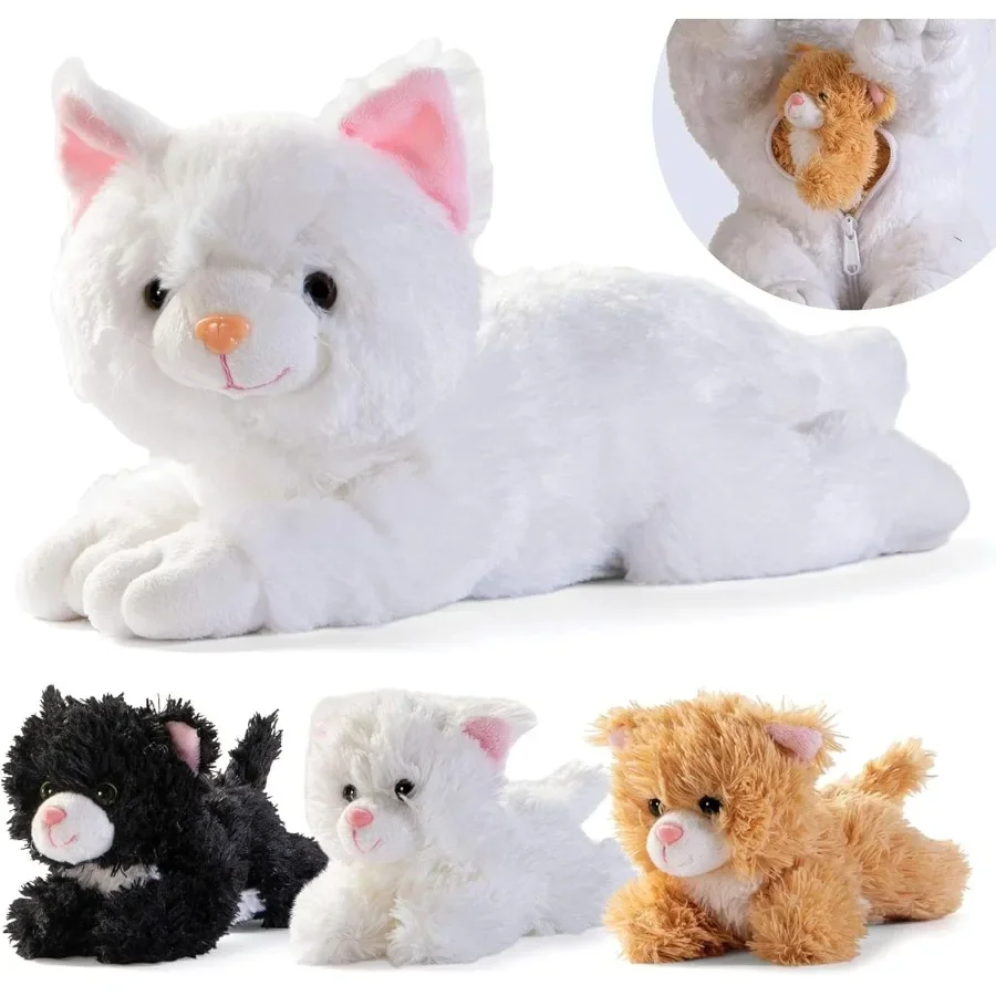 

Plush Cat Toys Stuffed Animal with 3 Kittens Baby Soft Toy for - Big Cat Zippers 3 Little Plush Kittens in Pastel Colors - Cute