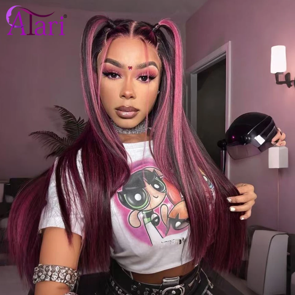 

Сиреневый фиолетовый прямой парик из натуральных волос, прозрачный 13x4 13x6, кружевной фронтальный парик, предварительно сорванный, розовый, фиолетовый, бразильский парик