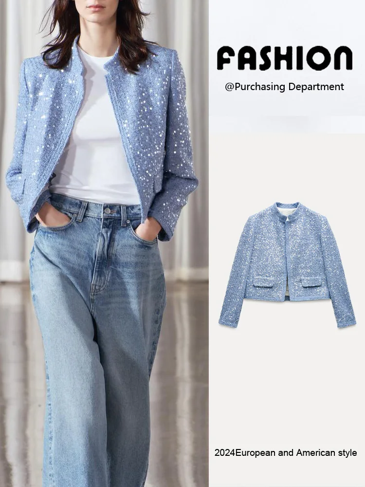 Primavera Nuovo Arrivo da Donna Or Pearl Decorato Jaet Versatile Ele Pendolarismo Sle Lungo Sve Taglio Dritto Capispalla