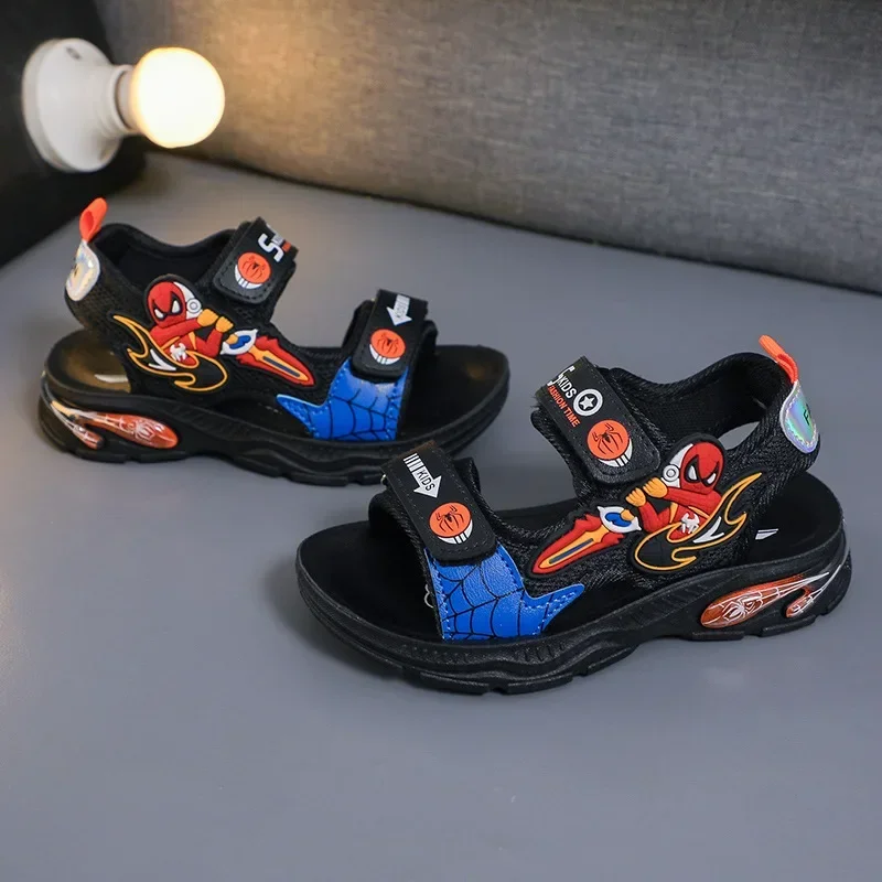 Disney Anime Spiderman Sandals for Kids Anti-slip Slippers Summer Boys Breathable Outdoor Shoes Kids Beach Shoes Size 26-37