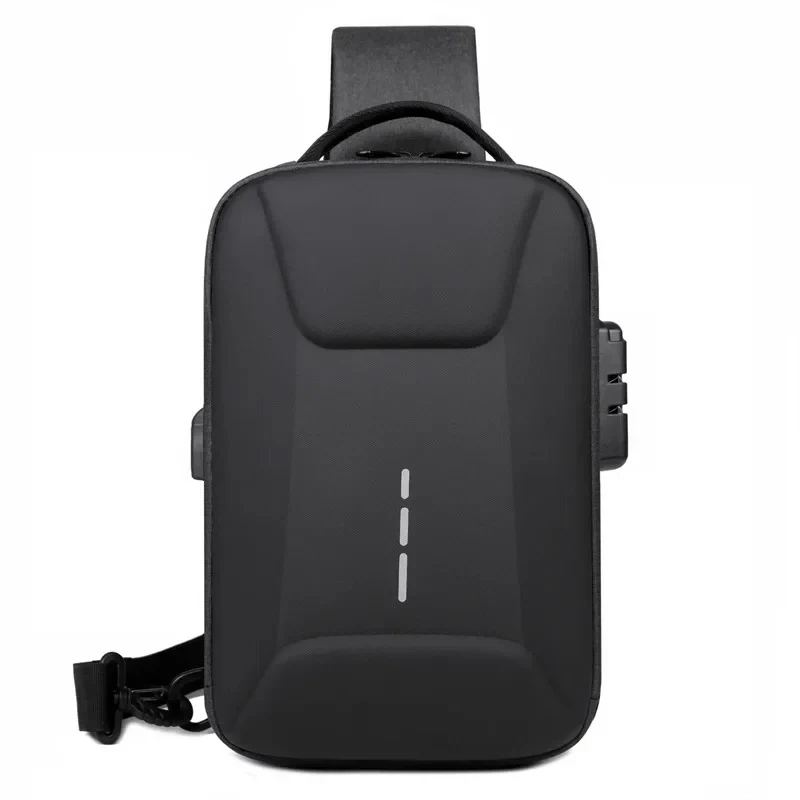 

Large Capacity Men's Chest Bag with USB Line Hard Shell Crossbody Bag for Travel And Cycling Versatile Neutral Minimalist Style