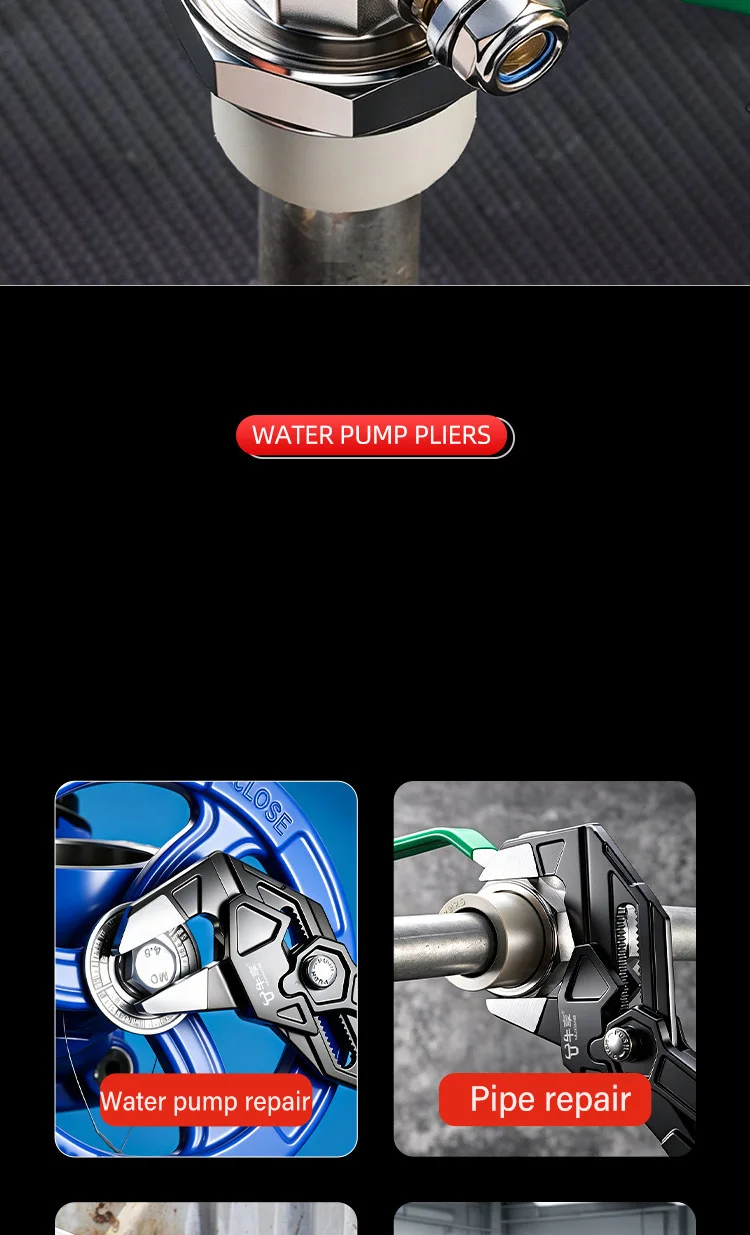 Schnellverstellbare Wasserpumpenzange, Verstellbarer Rohrschlüssel, Selbstverriegelndes Sanitärwerkzeug für Heimwerker, Manuelle Klemmung für Armaturen – Detail 12