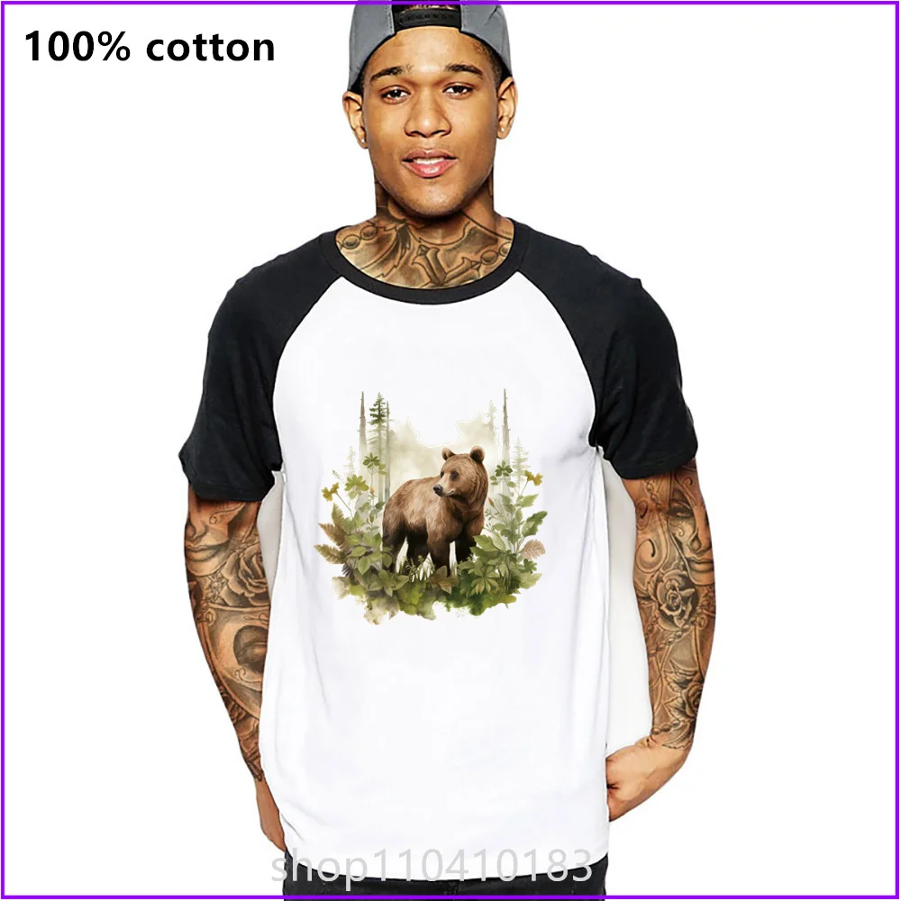 Bear Walking Through A Forest With A Stream T Shirts For Men'S Women Tshirt T-Shirt Military Acid Wash New Styles Golf American