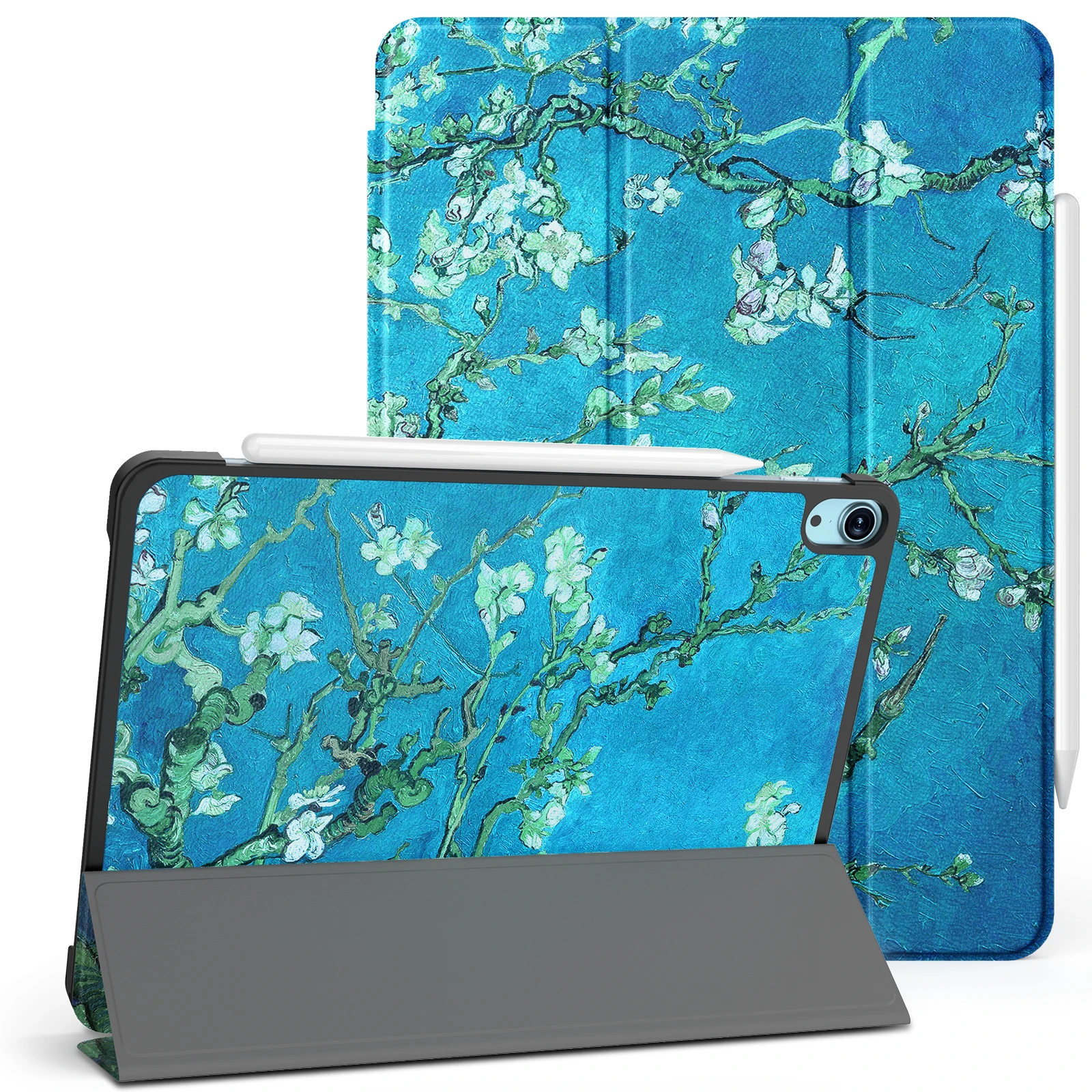 iPad Case iPad Air Case for iPad Air 11 Inch M2 2024 - Full-Body Cover Smart Slim Fit Style Support Wireless Charging Flower