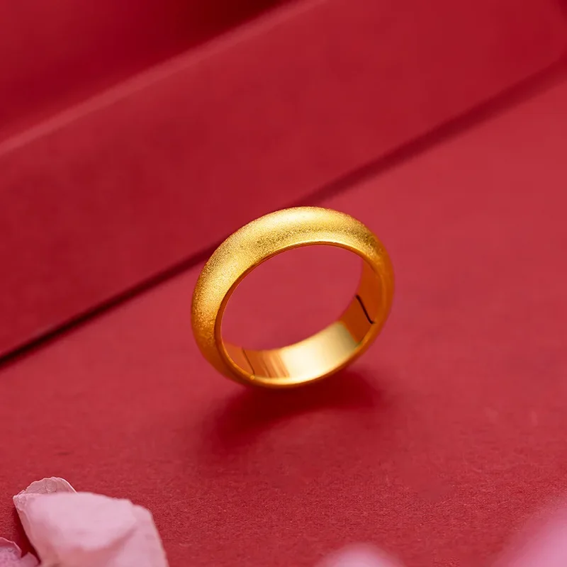 GoldEclat Luxury  9999 24K Real Gold Ring Sand Gold Outer Sand Inner Light Inheritance Ring for Men and Women Couples Sandblasti