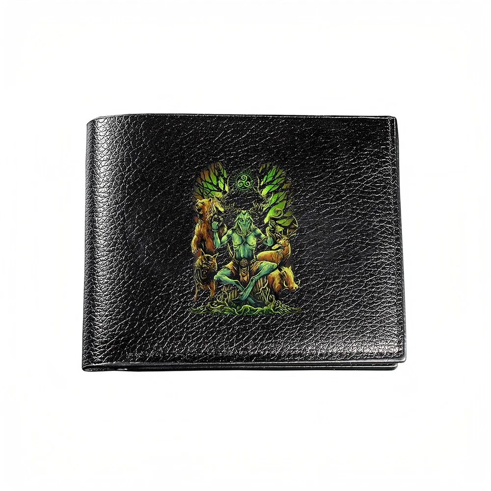 Green Mythical Creature With Wings And Animals On Black Wallet Fashion Design For Men Casual Business Style