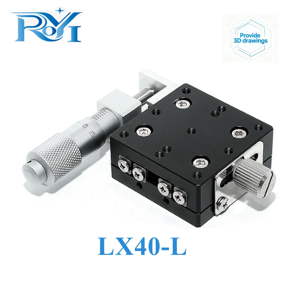 X Axis Series 40×40mm LX40-L/C/R Knob Micrometer Sliding Stage Cross Guide Rail Type Platform Manual Displacement Sliding Table