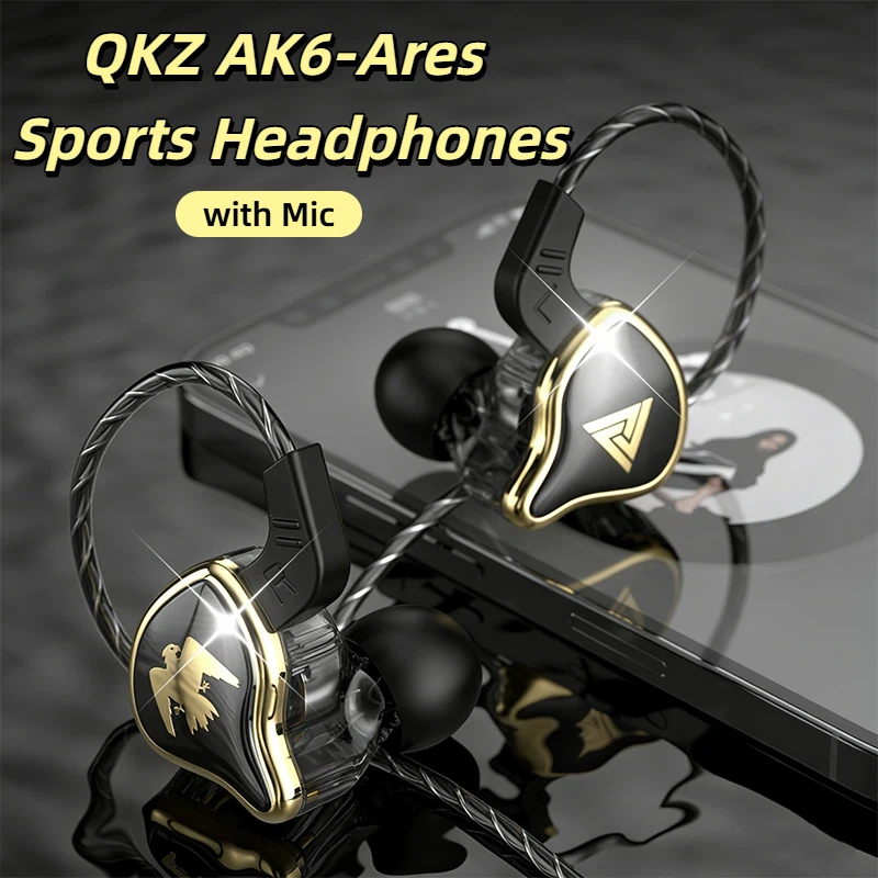 QKZ AK6 Ares Protable Earphones HIFI Heavy Bass  In Ear Monitor Wired Headphones With Mic Noise Cancell Sport Game Music
