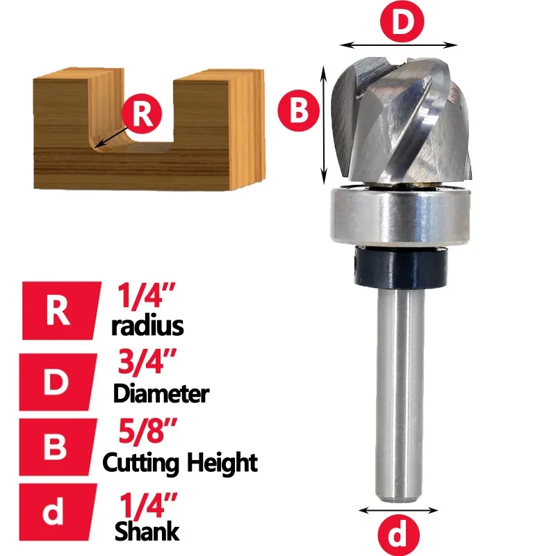 Up-Cut Spiral Milling Cutter 3 Flutes Flush Trim Router Bit Bearing Bowl Tray Router Bits Pattern for Woodworking 3/4
