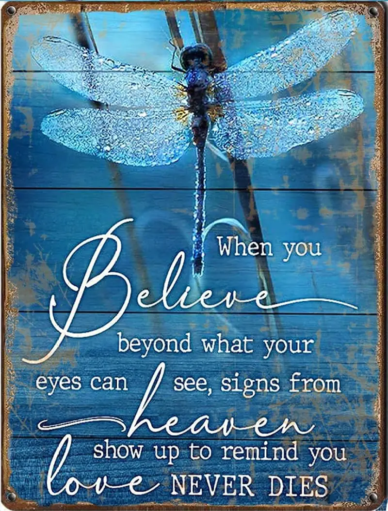 1p,Licpact Metal Tin Sign Dragonfly When You Believe Beyond What Your Eyes Can See Tin Sign Wall Art Farmhouse Sign Decor Birthd