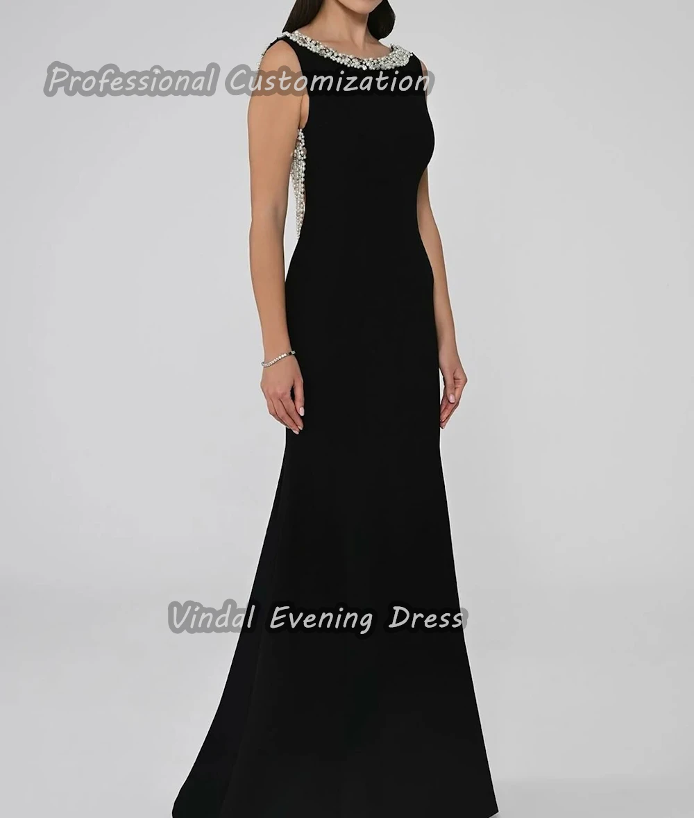 Vindal Scoop Neckline Floor length Prom Dress Straight Beaded luxurious Breast padding Elegant Sleeveless السعود For Woman 2024