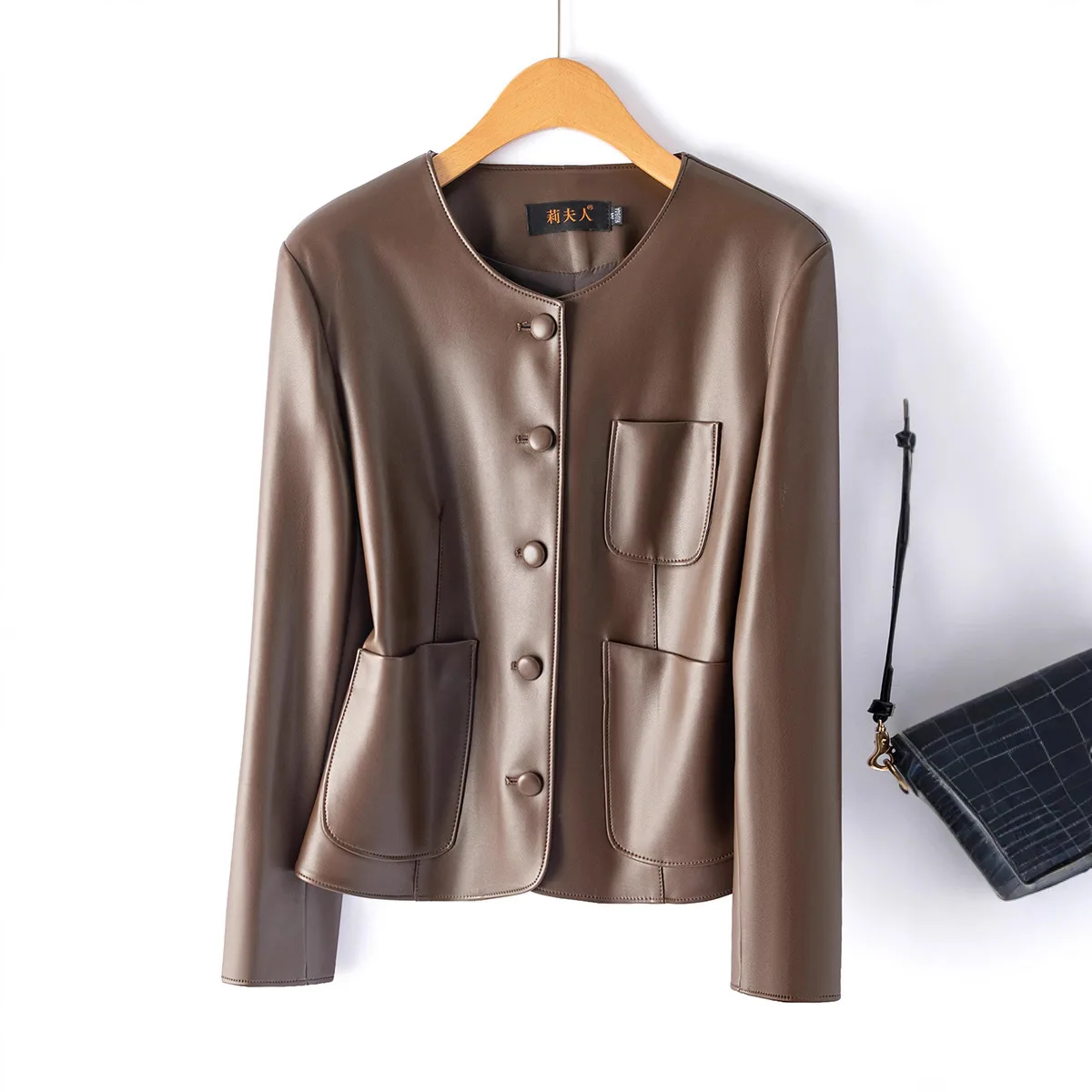 

2026 НОВЫЙ женский тюнер из натуральной кожи, круглый байкерский джет из овчины на одной пуговице, утягивающая верхняя одежда Sli