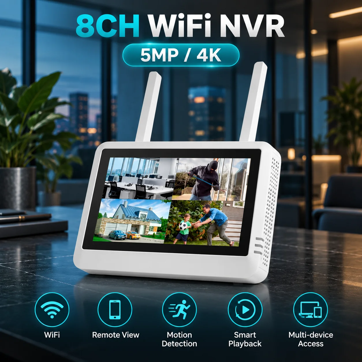 Wireless Monitor NVR Security System 7 Inch 8CH WiFi NVR H.265 CCTV Audio Video Recorder 4K 5MP 8CH Supports ICSEE XMEYE