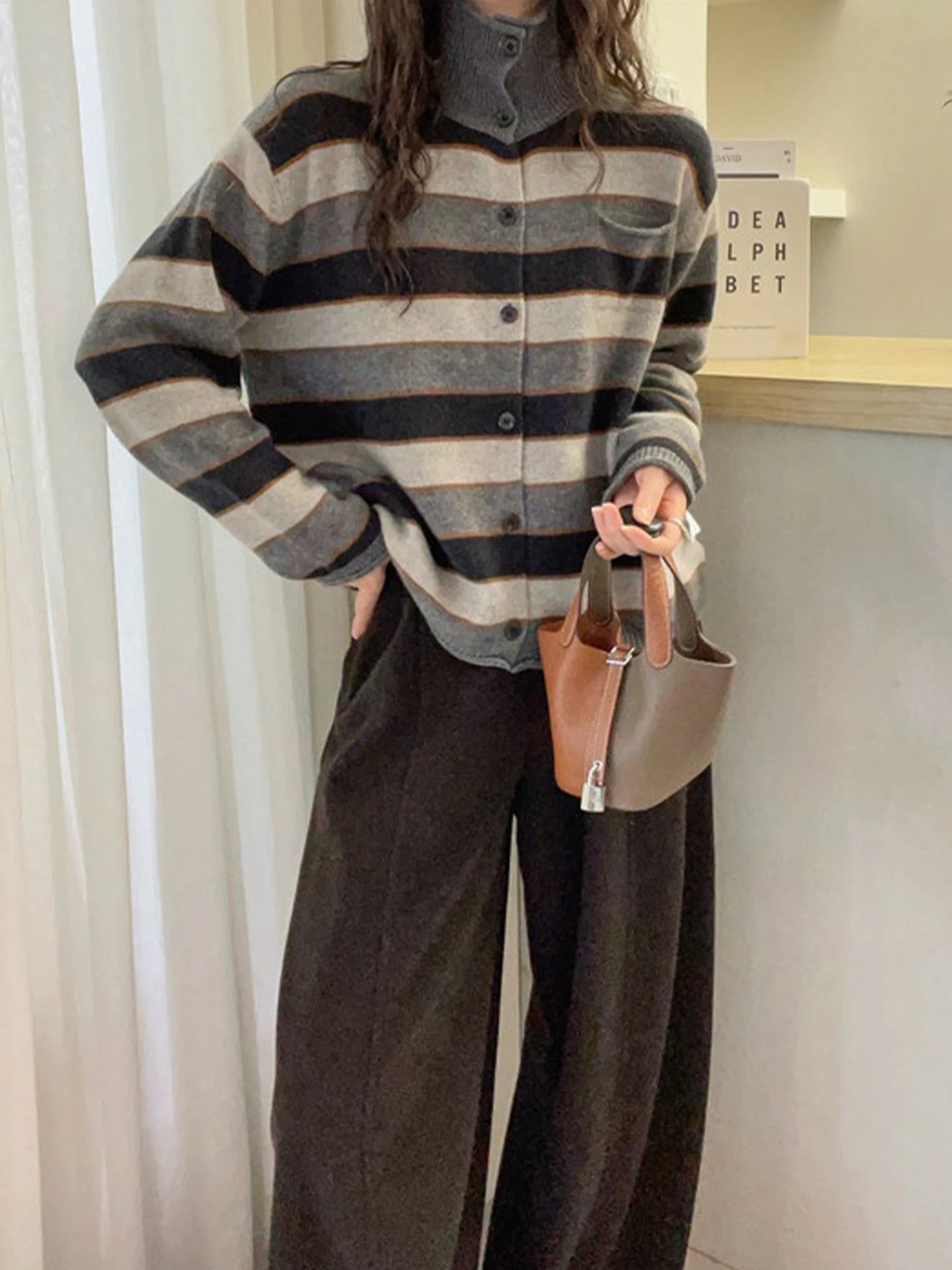 Korean Sle Long Sve Color Blo Striped Knit Sweater High Collar Camere Winter New Faion Anti Aging Women's Top