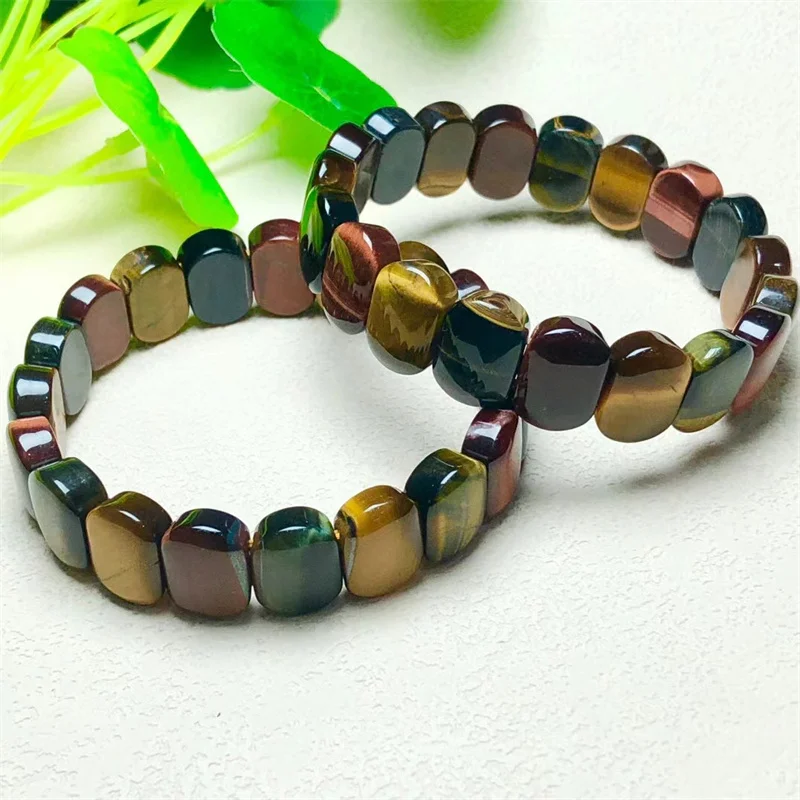 Natural Colored Tiger Eye Stone Bangle Handmade Reiki Healing Meditation Elastic Rope Stone FengShui Couple Jewelry 10X14MM