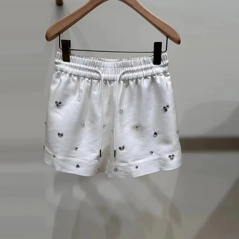 Damen Set 2024 neue Frühling Sommer Diamant Design drehen Kragen süße Kurzarm Top oder Shorts mit hoher Taille