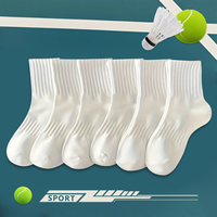6 pairs of men's crew socks, professional sports mid-calf socks, white socks, running socks, couple socks, summer socks