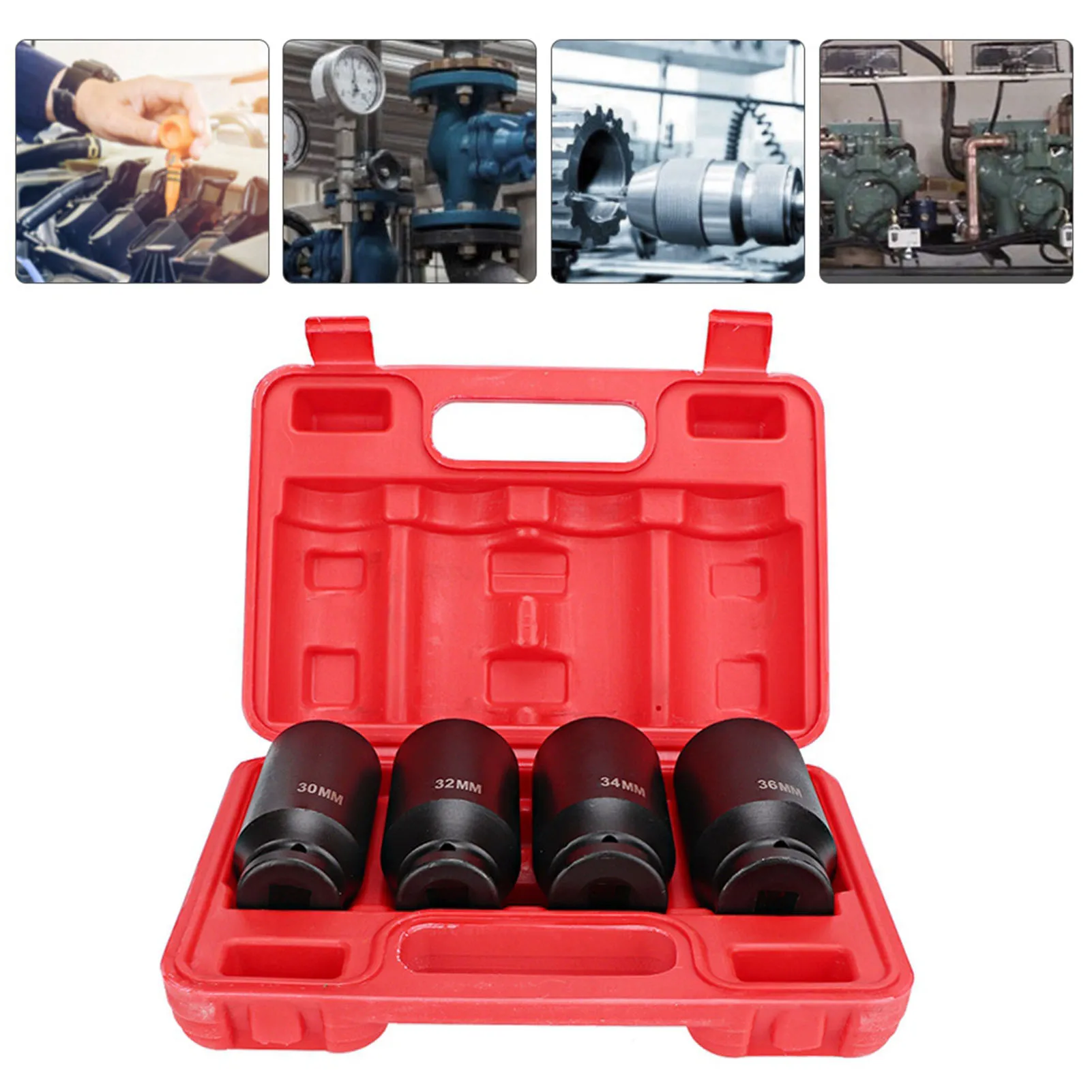 

Head Adapter Socket Set, 4pcs 1/2 Inch Deep Impact Socket Repairing Tool Set 12 Point Head Adapter High Hardness