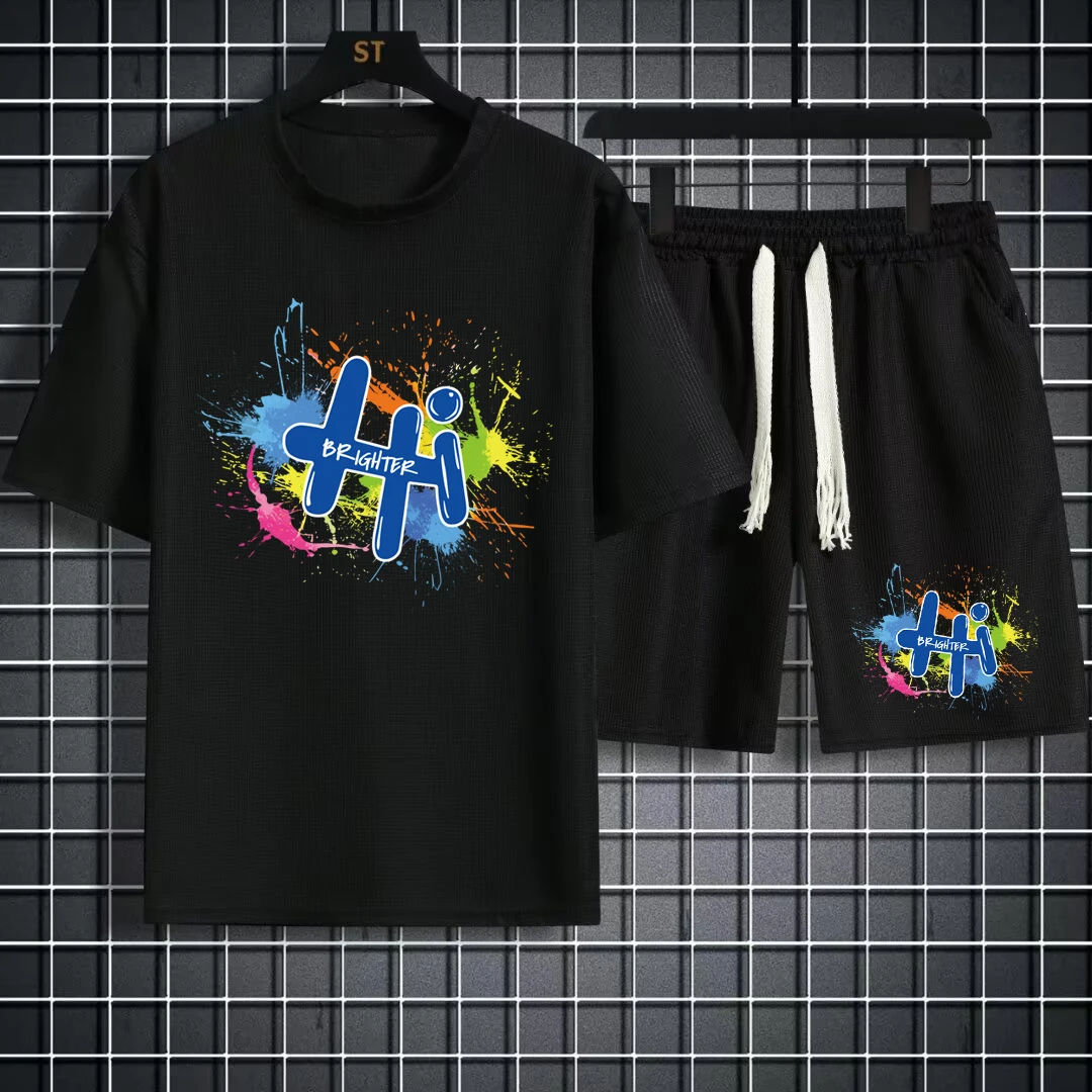 Summer Tracksuit Men Sports Short Sets Hip Hop Rock Casual Short Suit Cool Printed T shirts Shorts 2 Piece Set Men Clothing 2024