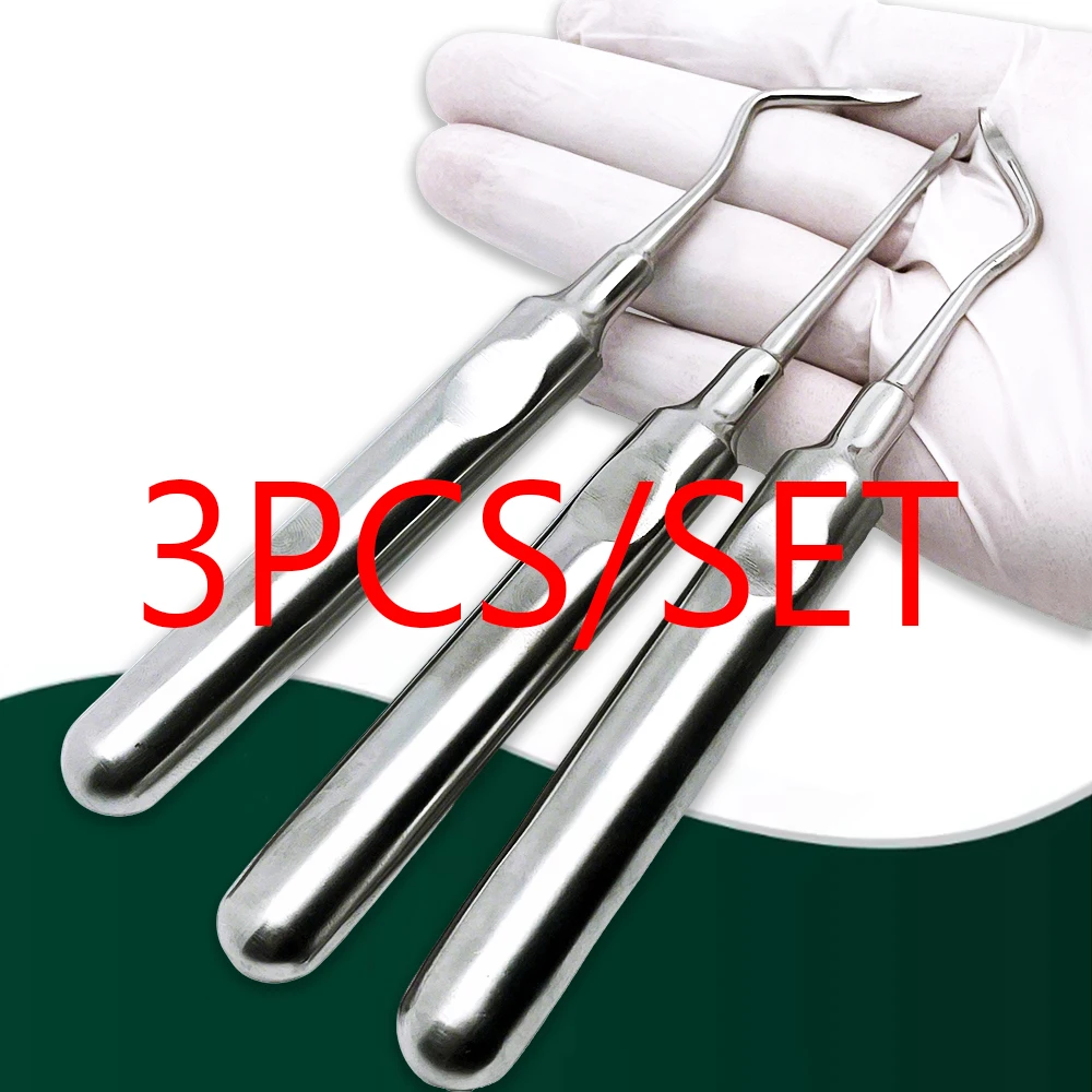 

3 Pcs Stainless Steel Dental Elevator Kit Curved Luxating Root Lift Tools for Atraumatic Tooth Extraction Dentist Instruments
