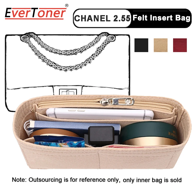 

EverToner Fits For 2.55 Flap Bag Felt Cloth Insert Bag Organizer Makeup Handbag Travel Inner Purse Portable Cosmetic Bags