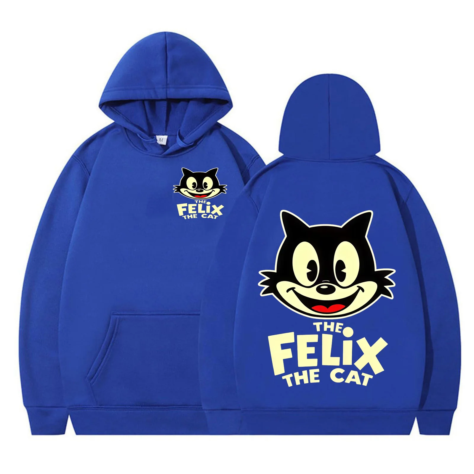 Modisches Felix-Sweatshirt mit Katzenmuster, schwarz, lockere Passform, Kapuzenpullover in Übergröße, klassisches, mit Cartoon-Fleece gefüttertes Sweatshirt – Detail 3