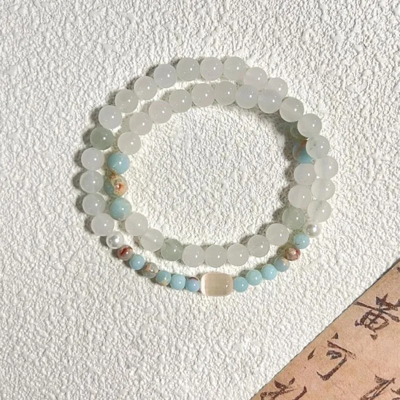 

Tianshan Cui imitation Shoushan stone beaded bracelet retro daily versatile new Chinese double circle bracelet