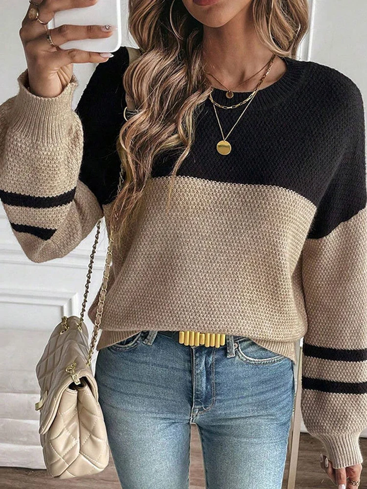 

New Winter Fashion Woman's Spliced Sweater,Pullover Sweaters,Long Sleeve Sweaters,Casual Sweaters,Elegant Sweaters For Ladies
