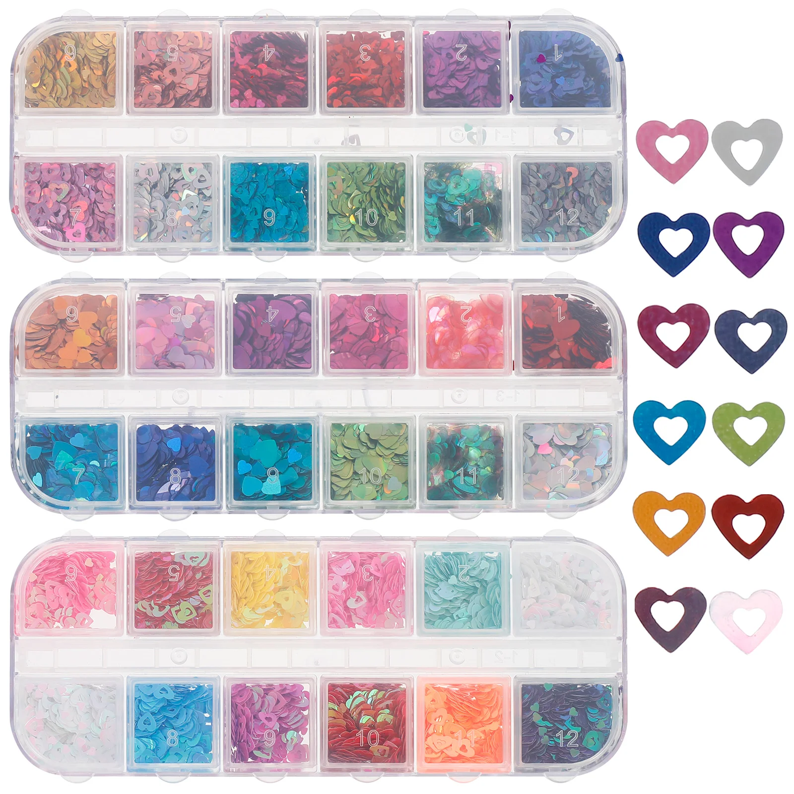 

3 Boxes Heart Shaped Nail Jewelry Makeup Sequins Shining Flakes Phone Case Valentine's Day Manicure The Pet Slices Glitter