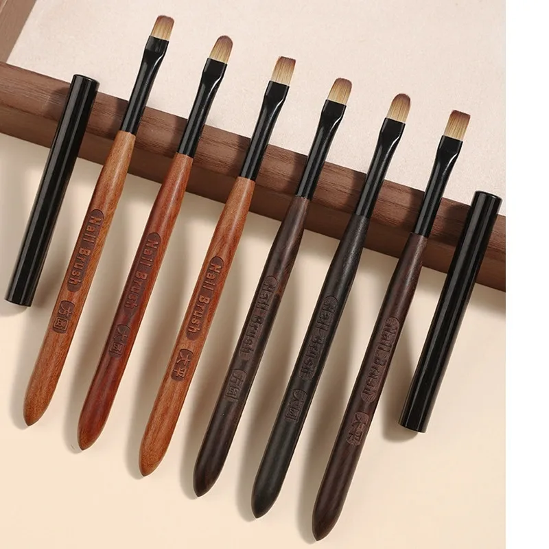 1/6 قطعة قلم فرشاة أظافر أكريليك لمسحوق مانيكير مقبض خشبي مستدير فرش جل منشئ #4