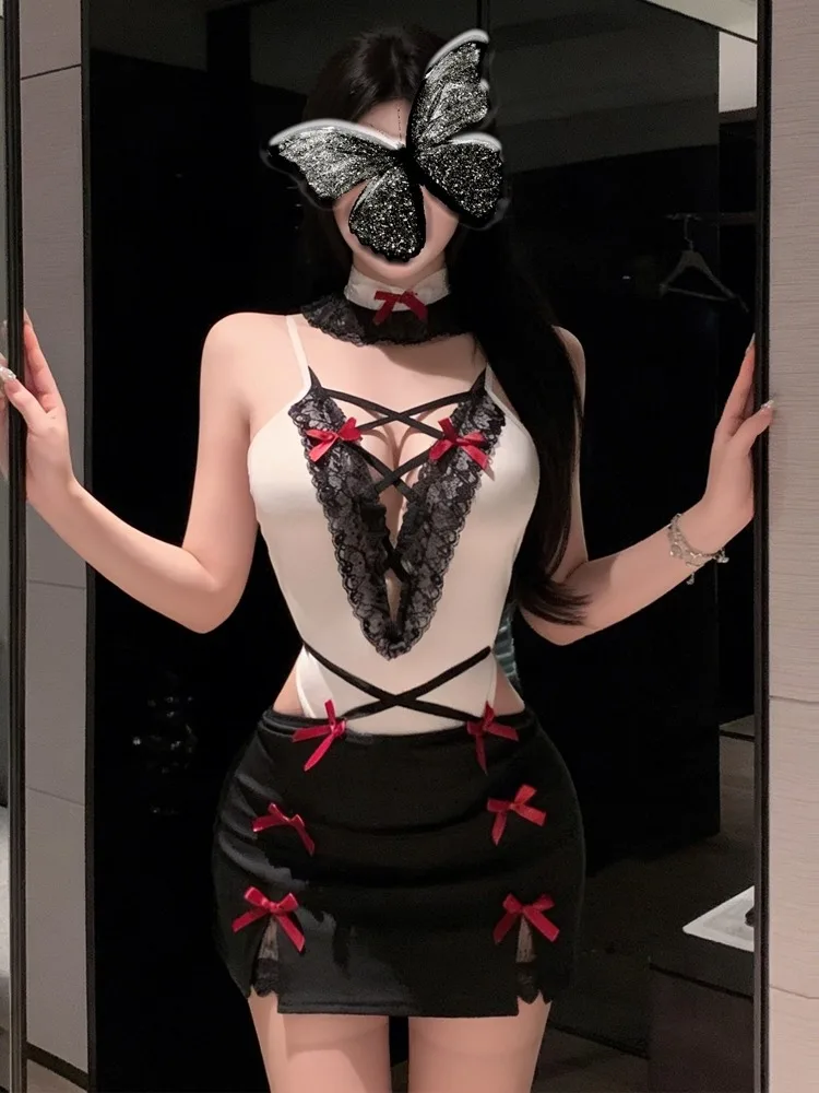 Set gonna body sexy in pizzo scavato per club bar vita bassa copertura completa primavera autunno estate abbigliamento casual faion da donna