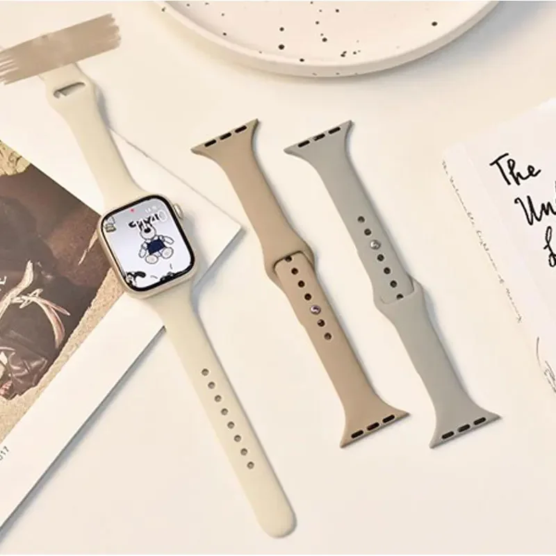 سيليكون رفيع للساعة ، سوار لسلسلة iWatch 8 و 7 و 6 و 5 ، SE ، 4 ، 9 ، 10 ، Ultra 3 ، 2 ، حزام 44 ، 45 Apple ، 38 ، 42 من من من ، 49