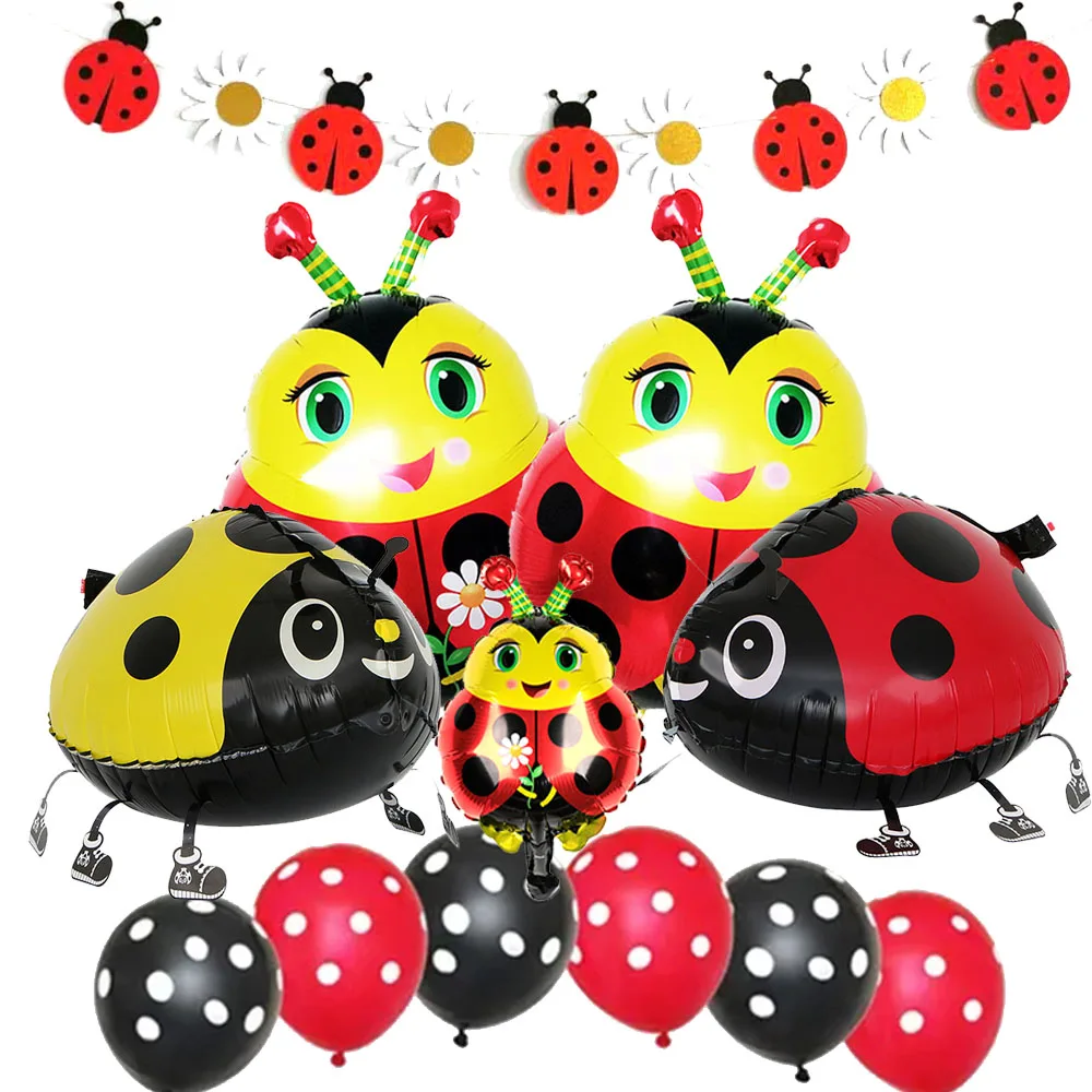 LadyBug Party Balloons Black Red Polka Dots Ladybug Foil Balloon Spring Party Decor For Kids Ladybug Theme Birthday Party Ballon