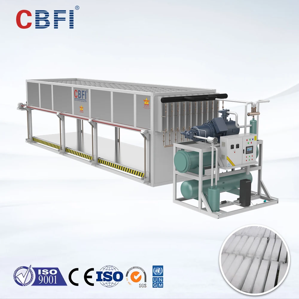 CBFI 20 Tons Day Automatic Direct Cooling Ice Block Machine 1000kg Ice Storage Engine Motor Gear PLC for Edible Block Production